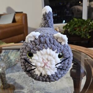 Gray and White Plush Cat - Handmade - Crochet
